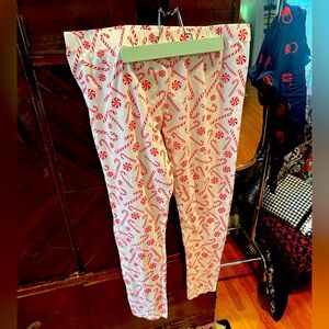 White cotton stretch candycane peppermint holiday Christmas leggings womens XL ￼